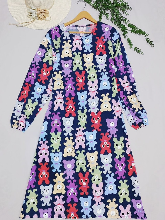 پیراهن نخی زنانه طرح خرسی